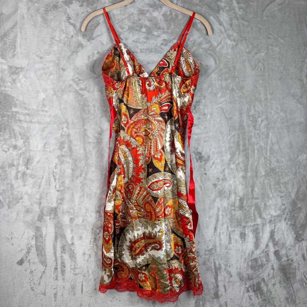 Y2K Babydoll Satin Lace Slip Dress XS Chemise Indie Boho Festival Made Italy - Picture 3 of 12